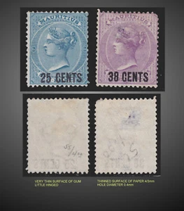 1878 MAURITIUS QUEEN VICTORIA OVP. 25C,38C MINT H,NO GUM SCT.55,56 SG.88,89 - Imagen 1 de 1