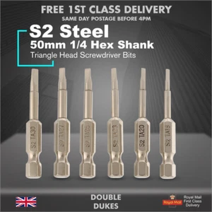 6Pcs Magnetic Triangle Head Screwdriver Bits S2 Steel 1/4" Hex Shank Alloy 50mm - Picture 1 of 8