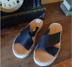 Espadrille schwarz Stoff Criss Cross Slide Sandalen - Bild 1 von 2