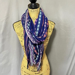American Eagle Striped Boho Cotton Scarf Wrap Striped Lightweight 26 x 77 - Picture 1 of 5