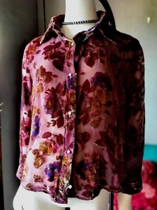 Camicetta seta velluto bruciato moda vintage camicia barocca bacca fucsia anni 20 - Foto 1 di 8