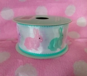 EASTER Wired RIBBON ROLL(S) Repeating Pastel Bunnies' Design 1.5" x 3 yd. NEW - Picture 1 of 6