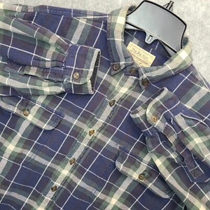 Vintage Abercrobie & Fitch The Big Shirt Flannel Mens L Blue Tartan Plaid Y2K - Picture 1 of 8
