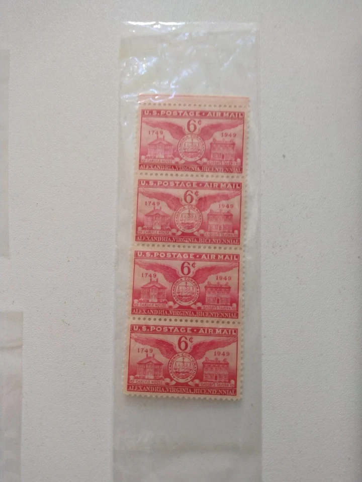 Scott C40 Block of 4 Alexandria VA Bicentennial 6 cent Issued 1949 MNH - Image 1 of 1