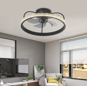 Modern 20" Bladeless Ceiling Fans Chandelier LED Light 3 Color 6 Speed w/Remote - Picture 1 of 14