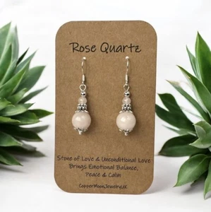 Rose Quartz Earrings 925 Sterling Silver Earrings Dangle Gemstone Earrings Gift - Picture 1 of 4