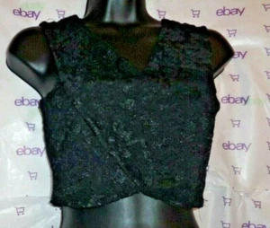 $60 Charlottre Russe Lace zip back tank crop blouse black medium top 34-38 bust - Picture 1 of 6