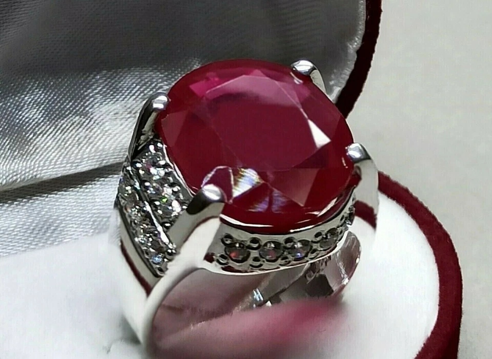 Big 25 Carat Deep Red Ruby Mens Ring Sterling Silver 925 Handmade Yaqoot Ring - Image 1 of 4
