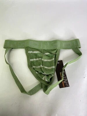 C-IN2 Hand Me Down Jock Strap 内衣 Lacinato 绿色条纹男式 M 码 — 第 1/4 张图片