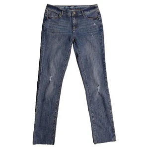 Loft Outlet Jeans Women's Petite Size 4 Medium Wash Mid Rise Distressed Raw Hem - Picture 1 of 12