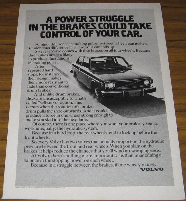 1974 ВИНТАЖНЫЙ AD ~ 74 VOLVO ~ 4 КОЛЕСА ДИСКОВЫЕ ТОРМОЗА - Изображение 1 из 1