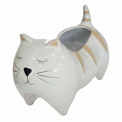 Jarrón CYD The Cat blanco ceniza maceta cerámica hermética en forma de gato 8x4,5x5,25 NUEVO Foto 1 de 4