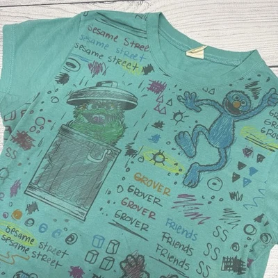 Camiseta Mighty Fine Sesame Street Grover Oscar Elmo Cookie Monster verde azulado para jóvenes XS Foto 1 de 4