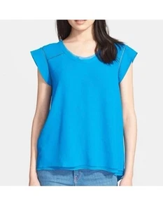 Rebecca Taylor Größe 6 Kurzarm-Top aus Krepp mit Schlitz hinten blau fließend - Bild 1 von 6