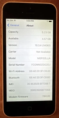 Apple iPhone 5 8GB White (ATT) A1532 Fast Ship GSM Very Good Used 10.3.4 IOS - Image 1 of 3