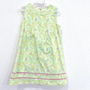 Gymboree Green Pink Floral Paisley Sleeveless Rick Rack Trim Dress - Size 7 - Picture 1 of 11