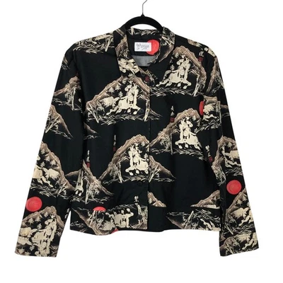 Vintage Anya Asian Inspired Printed Cotton Button Down Size 14 Art to Wear Artsy - Image 1 of 4