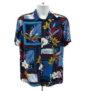 Express Mens Medium Hawaiian Shirt Floral Multicolor Relaxed Fit Party Retro - Picture 1 of 5