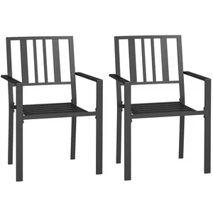 Outsunny 2 PCs Stackable Outdoor Garden Chairs with Metal Slatted Design, Black - Picture 1 of 11
