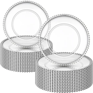 30 Pieces Silver Plastic Beaded Charger Plates 13 Inch Round Dinner Chargers ... - Picture 1 of 7