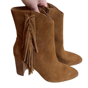Charles David Women's Boulder Boot Fringe Boho Western Suede Leather Tan sz 9 - Picture 1 of 11