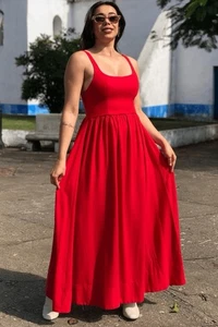 Farm Rio Size PP Women's Red Linen Blend A-Line Maxi Dress - Picture 1 of 22