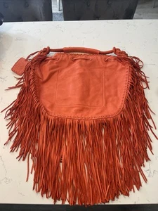 Lauren By Ralph Lauren Large Orange Leather Fringed Western Shoulder Bag - Picture 1 of 5