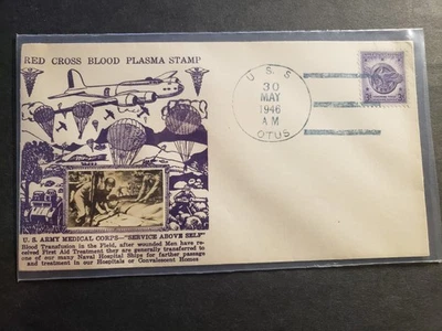 USS OTUS AS-20 Naval Cover 1946 PHOTO Cachet BLOOD PLASMA ARMY MEDICAL - Image 1 of 2