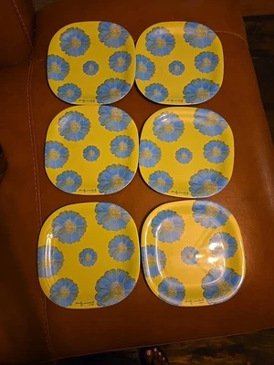 Juego de 6 Platos de Melamina Andy Warhol Ensalada 8.25" Verde Azul Tacoma Flor Floral Foto 1 de 3