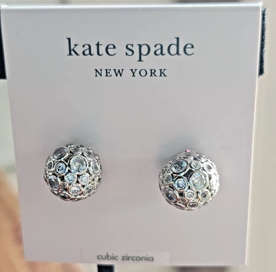Kate spade- on the dot- Sphere/Round Stud Earrings- Silver/ Crystal NWT- $58 - Image 1 of 4