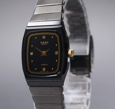 New Batt "N MINT" RADO Diastar 133.9540.3 Women Black Square Qz Watch From JAPAN - Image 1 of 4
