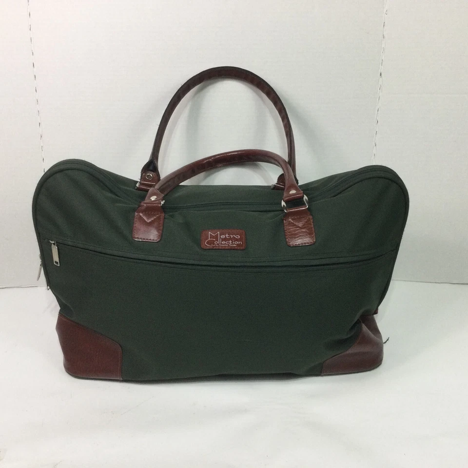 Metro Collection 行李旅行包绿色帆布和皮革拉链随身行李 — 第 1/4 张图片