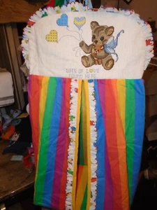 Diaper Holder Nursery Rainbow Stripe Cross stitch embroidery Bears 80's-Y2K - Picture 1 of 8