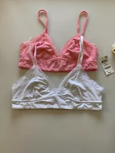 Lote de 2 sujetadores bralette de encaje ancho repetición Jenni para mujer talla L rosa sin relleno WHT - Imagen 1 de 6