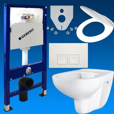 Geberit Vorwandelement + Grohe Tiefspül WC spülrandlos Delta 50 WC Sitz   WC Set - Bild 1 von 4