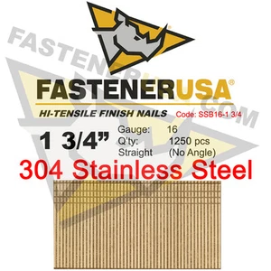 1 3/4" 16 Gauge 304 Stainless Steel Straight Finish Nails 16 ga (1250 ct) - Imagen 1 de 1