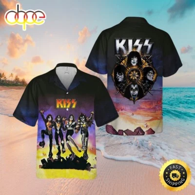 KISS рок-группа музыка цветочный Алоха гавайская рубашка - Изображение 1 из 2
