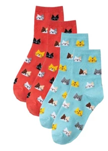 CUTE CATS | Womens Ladies 2 PAIRS Ankle Trainer Socks | One Size UK 4-7 EU 36-40 - Picture 1 of 1