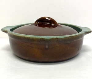 JOHN B TAYLOR CASSEROLE DISH COVERED BROWN TURQUOISE GLAZED STONEWARE LOUISVILLE - Imagen 1 de 10