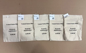 Lot of 5 US Mint Kennedy Half Dollars $100 CANVAS BANK BAGS Empty New Condition - Picture 1 of 3