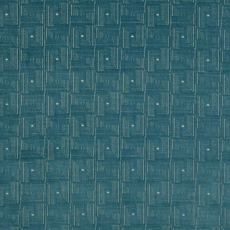 Jane Churchill Geometric Squares Cut Velvet Fabric- Orson Teal 3.40 yds J0164-02 - Image 1 of 1