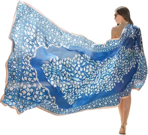 100% Mulberry Satin Silk Summer Travel Scarf Extra Large Women Floral Shawl Over - Picture 1 of 12