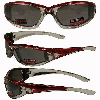 GAFAS MOTO ACOLCHADAS FLASHPOINT MARCO CROMADO Y ROJO LENTE ESPEJO FLASH Foto 1 de 1