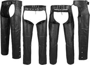 2Fit Motorcycle  Pants Biker Cowboy Riding Racing Black Genuine Leather Chaps - Picture 1 of 5
