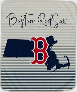 Boston Red Sox State Stripe Larger Ultra Soft Plush Throw Blanket MLB Licensed - Picture 1 of 3