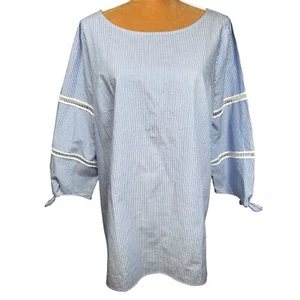 Talbots Womens XL Tunic Top Blue White Striped Chambray Coastal Cotton NEW/FLAW - Picture 1 of 10