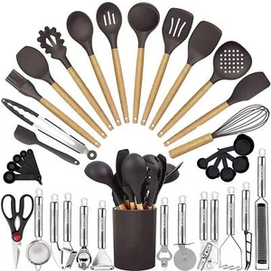 35PC Kitchen Utensils SetHeatResistant SiliconeWood,for Nonstick Cookware - Picture 1 of 7
