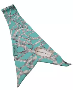 Tiffany & Co. Hecho en Italia, Bufanda Cinta Seda, Azul Tiffany/Perla - 34" - con CAJA - Imagen 1 de 14