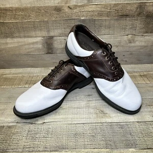 FOOTJOY Golf Shoes Mens Sz 10.5 M White Brown Saddle Oxford Extra Comfort Cleats - Picture 1 of 12