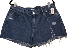 Old Navy Boyfriend Cutoff Embroidered Star Distressed Denim Shorts SZ 14 NWT - Picture 1 of 5